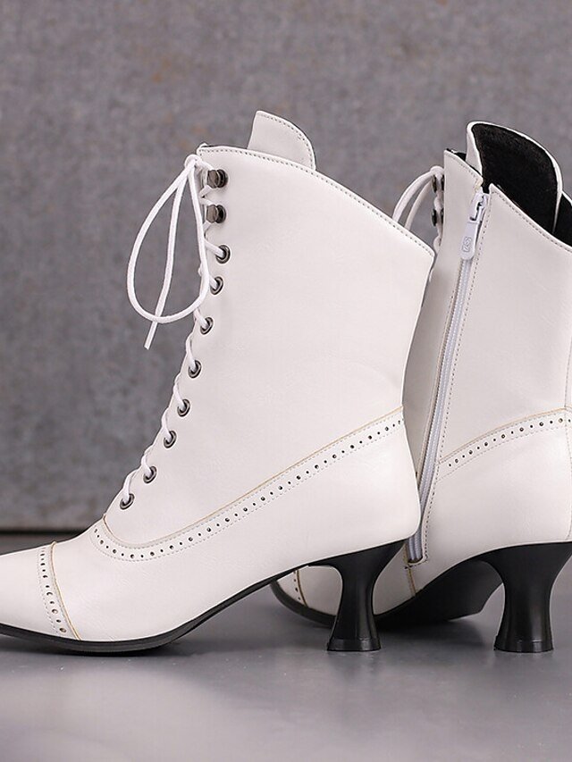 Victorian Lace-Up Faux Leather Ankle Heeled Boots - Image 5