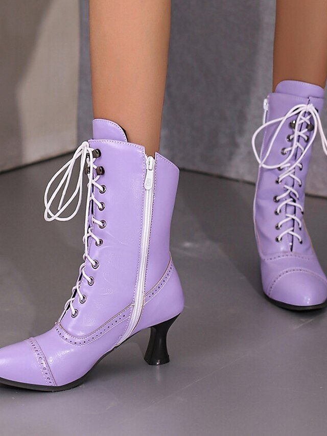 Victorian Lace-Up Faux Leather Ankle Heeled Boots - Image 6