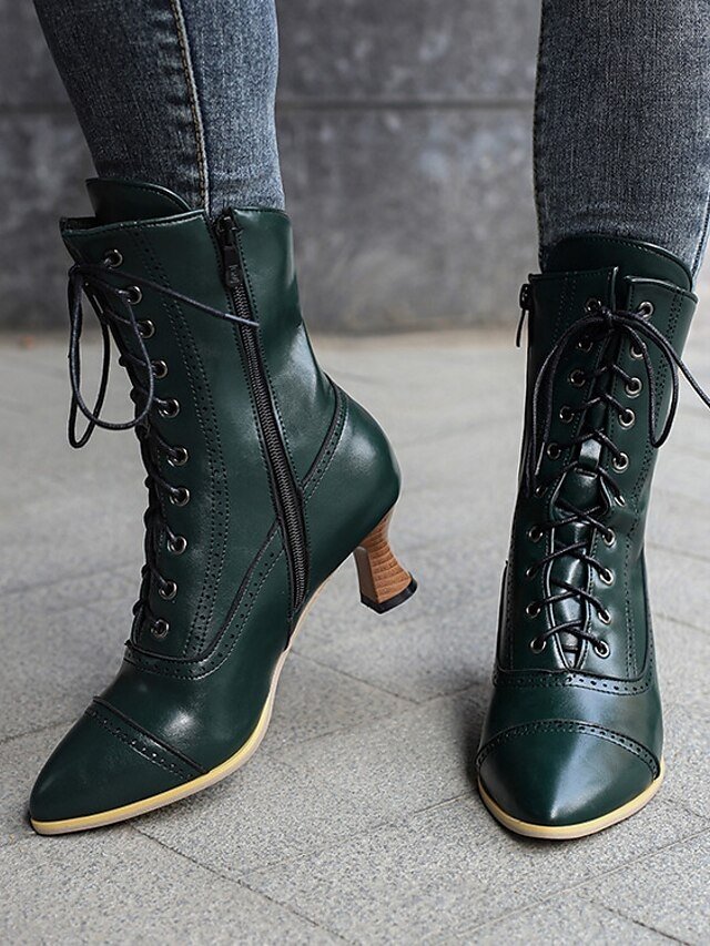 Victorian Lace-Up Faux Leather Ankle Heeled Boots - Image 8