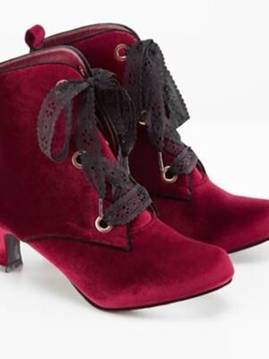 Victorian Lace-Up Mid-Heel Lace Detail Boots - Image 3