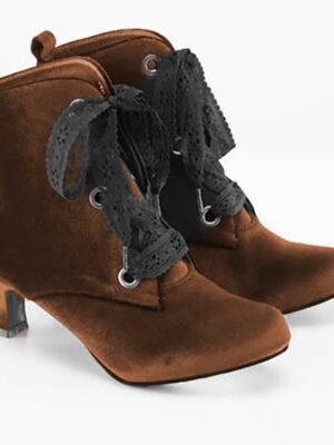 Victorian Lace-Up Mid-Heel Lace Detail Boots - Image 4