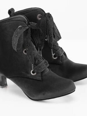 Victorian Lace-Up Mid-Heel Lace Detail Boots - Image 5