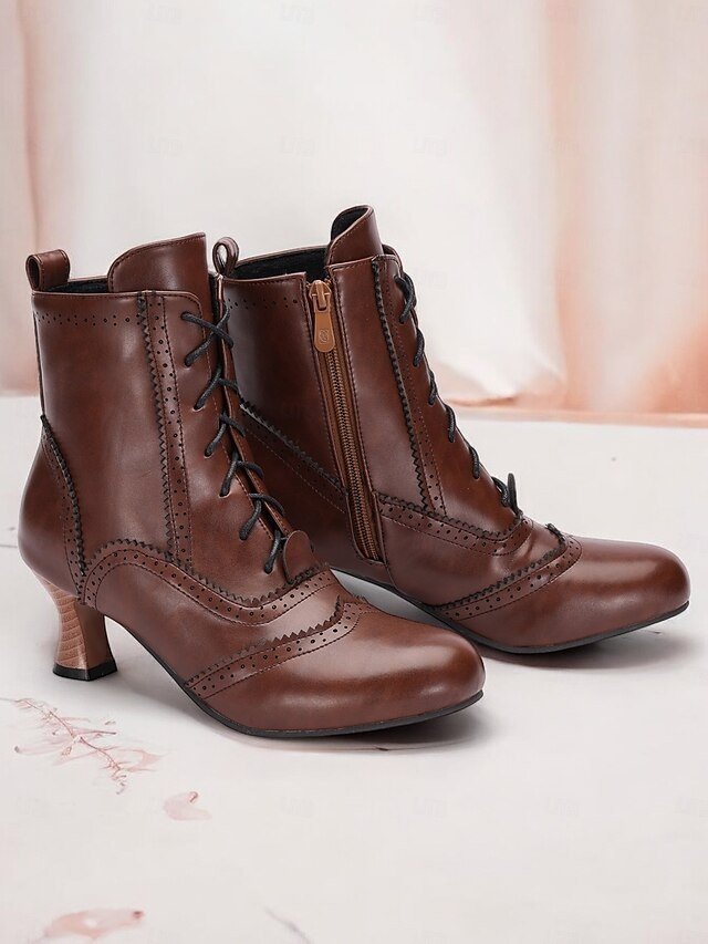 Victorian Lace-Up Round Toe Ankle Boots - Image 1