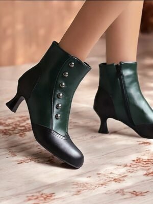 Victorian-Style Buttoned Round Toe Ankle Boots - Image 2