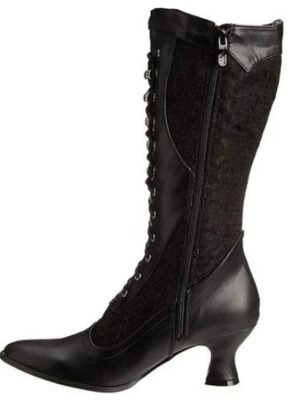 Victorian-Style Lace-Up Pointed Toe Mid Heel Boots - Image 8