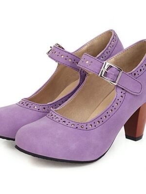 Vintage Block Heel Brown Buckle Strap Mary Jane Pumps - Image 3