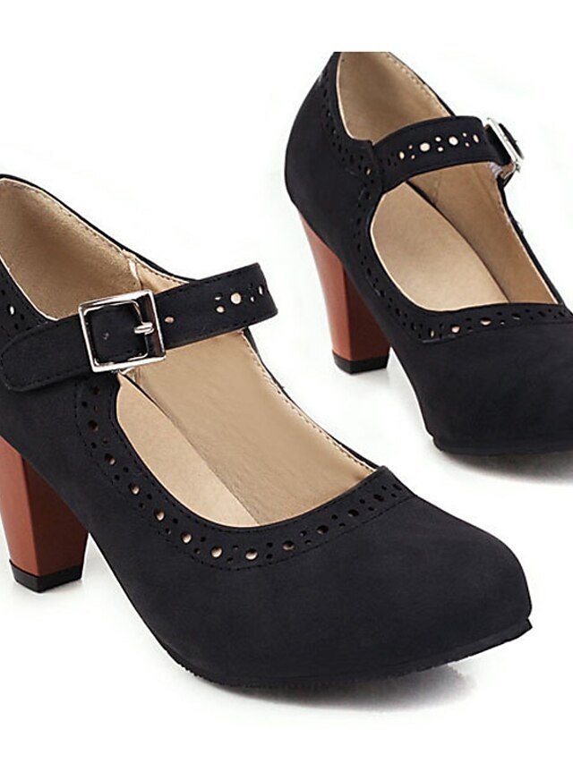 Vintage Block Heel Brown Buckle Strap Mary Jane Pumps - Image 4