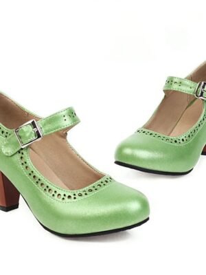 Vintage Block Heel Brown Buckle Strap Mary Jane Pumps - Image 5