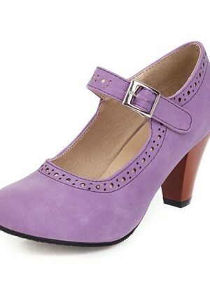 Vintage Block Heel Brown Buckle Strap Mary Jane Pumps - Image 6