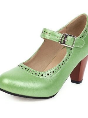 Vintage Block Heel Brown Buckle Strap Mary Jane Pumps - Image 7