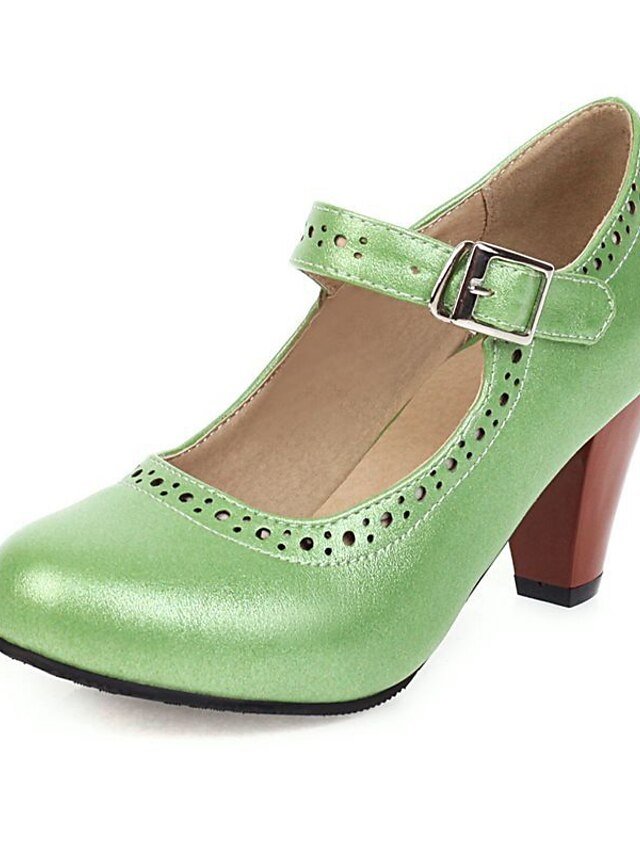 Vintage Block Heel Brown Buckle Strap Mary Jane Pumps - Image 7