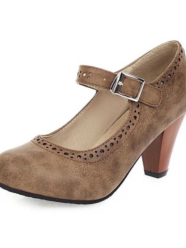 Vintage Block Heel Brown Buckle Strap Mary Jane Pumps - Image 9