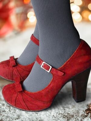 Vintage Block Heel Suede Round Toe Mary Jane Heels - Image 3