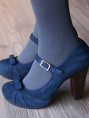 Vintage Block Heel Suede Round Toe Mary Jane Heels - Image 6