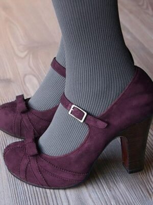 Vintage Block Heel Suede Round Toe Mary Jane Heels - Image 7