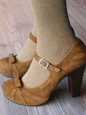Vintage Block Heel Suede Round Toe Mary Jane Heels - Image 8