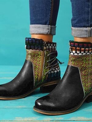 Vintage Boho Chic Colour Block Round Toe Ankle Boots - Image 10