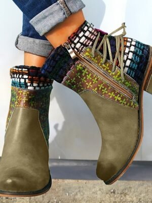 Vintage Boho Chic Colour Block Round Toe Ankle Boots - Image 12