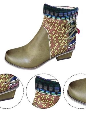 Vintage Boho Chic Colour Block Round Toe Ankle Boots - Image 15