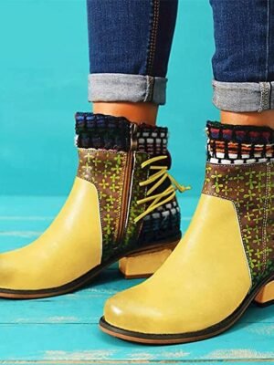 Vintage Boho Chic Colour Block Round Toe Ankle Boots - Image 17