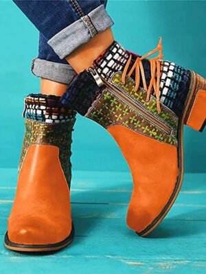 Vintage Boho Chic Colour Block Round Toe Ankle Boots - Image 20