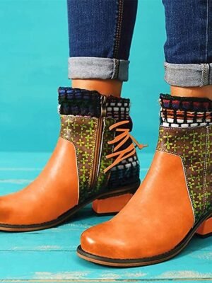 Vintage Boho Chic Colour Block Round Toe Ankle Boots - Image 21