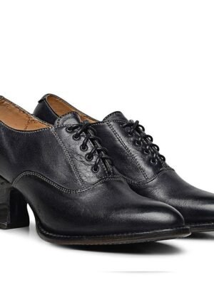 Vintage Brown Round Toe Lace-Up Heeled Oxford Shoes - Image 11