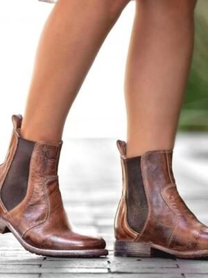 Vintage Casual Faux Leather Round Toe Ankle Chelsea Boots - Image 1