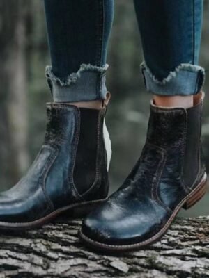 Vintage Casual Faux Leather Round Toe Ankle Chelsea Boots - Image 10