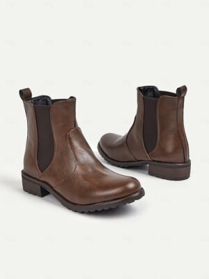 Vintage Casual Faux Leather Round Toe Ankle Chelsea Boots - Image 3