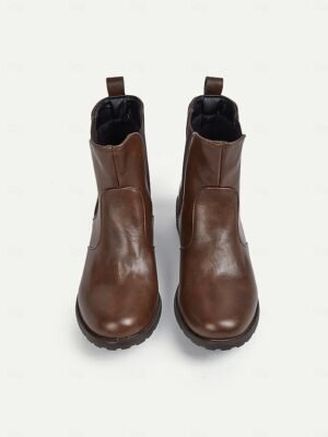 Vintage Casual Faux Leather Round Toe Ankle Chelsea Boots - Image 5