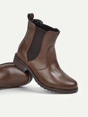 Vintage Casual Faux Leather Round Toe Ankle Chelsea Boots - Image 6