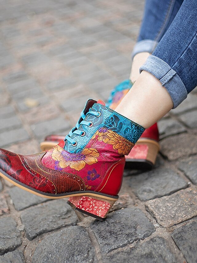 Vintage Casual Floral Lace-Up Ankle Boots - Image 8