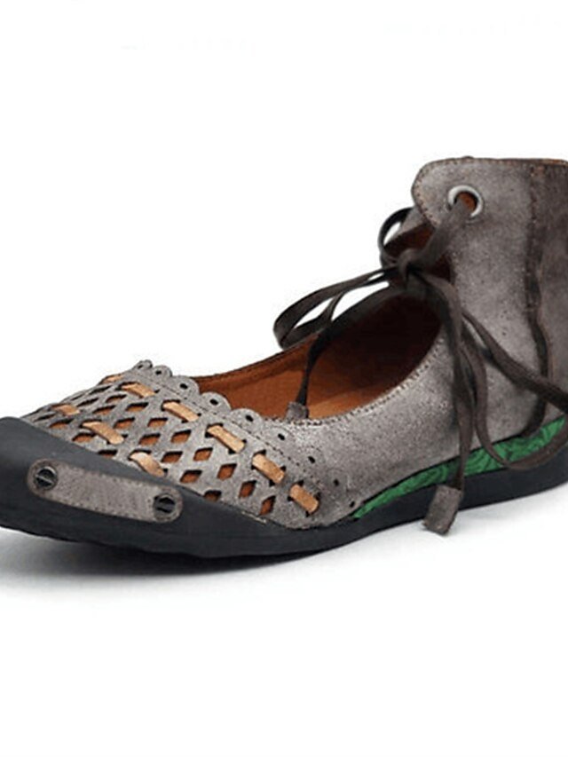 Vintage Casual Suede Hollow-Out Lace-Up Flat Ballet Shoes - Image 3