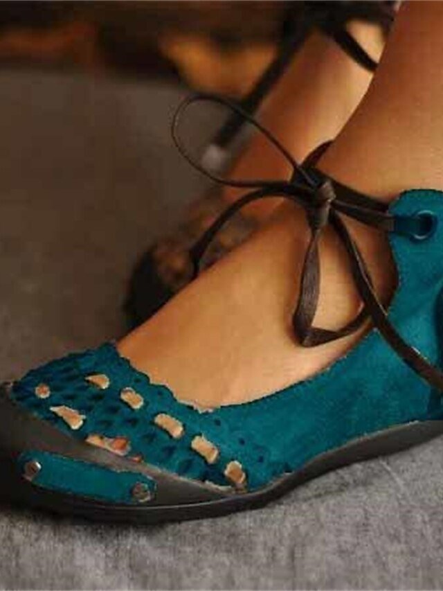Vintage Casual Suede Hollow-Out Lace-Up Flat Ballet Shoes - Image 5