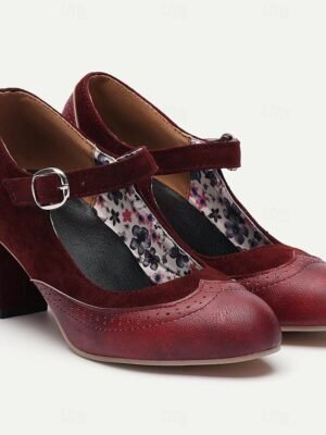 Vintage Chunky Heel Brogue Round Toe Mary Jane Heels - Image 7