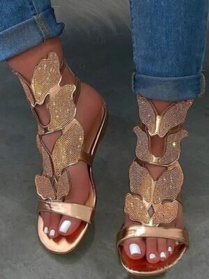 Vintage Classic Rhinestone Flat Open Toe Sandals - Image 1