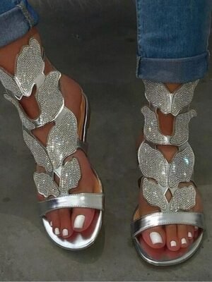 Vintage Classic Rhinestone Flat Open Toe Sandals - Image 5