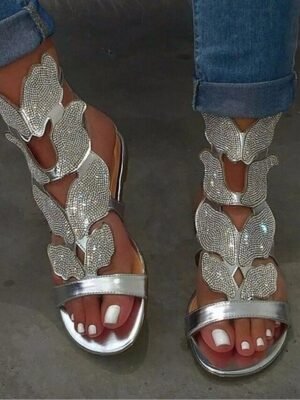 Vintage Classic Rhinestone Flat Open Toe Sandals - Image 6