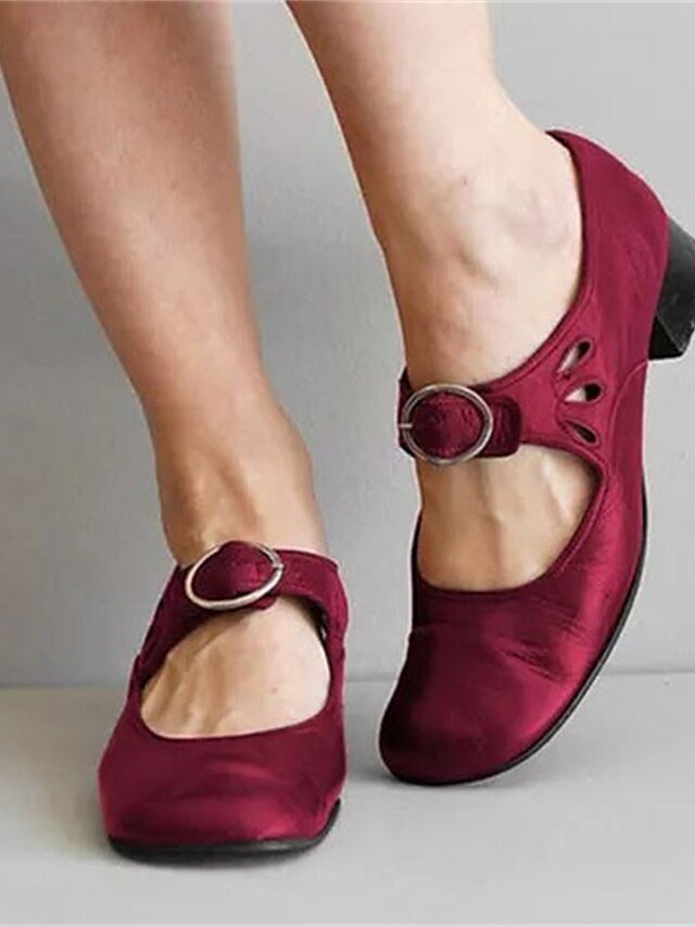 Vintage Comfort Low-Heel Mary Jane Buckle Strap Shoes - Image 1