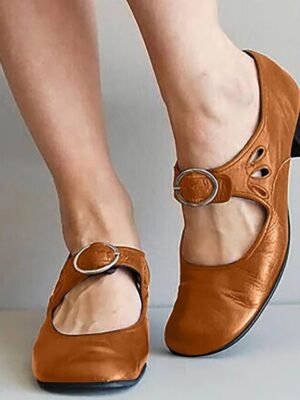 Vintage Comfort Low-Heel Mary Jane Buckle Strap Shoes - Image 2