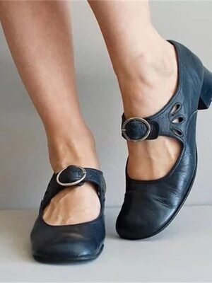 Vintage Comfort Low-Heel Mary Jane Buckle Strap Shoes - Image 3