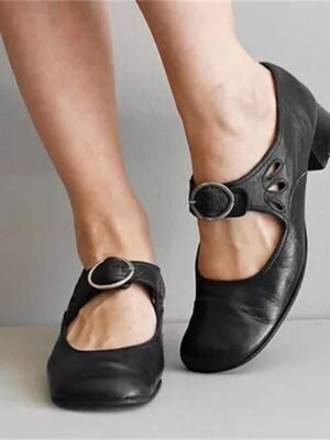 Vintage Comfort Low-Heel Mary Jane Buckle Strap Shoes - Image 4