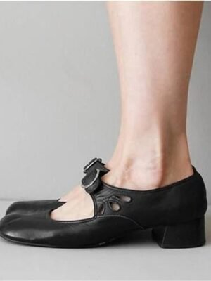 Vintage Comfort Low-Heel Mary Jane Buckle Strap Shoes - Image 5