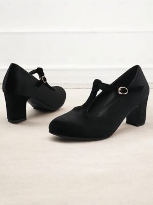 Vintage Elegant Green Velvet T-Strap Block Heel Mary Jane Heels - Image 33