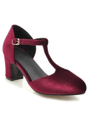 Vintage Elegant Green Velvet T-Strap Block Heel Mary Jane Heels - Image 4