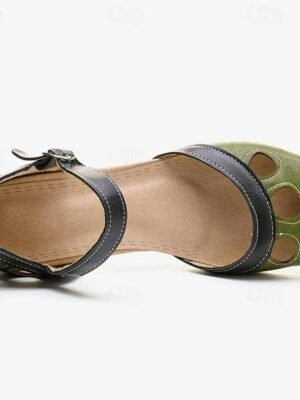 Vintage Green Cutout Round Toe Block Heel Mary Jane Shoes - Image 4