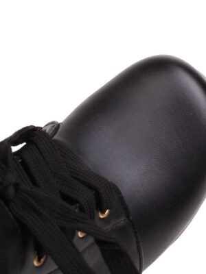 Vintage-Inspired Lace-Up Heart Pearl Chunky Heel Ankle Boots - Image 15