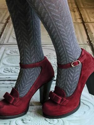 Vintage-Inspired Platform Bow Detail Green Suede Mary Jane Heels - Image 1