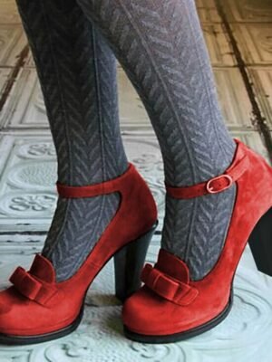 Vintage-Inspired Platform Bow Detail Green Suede Mary Jane Heels - Image 10